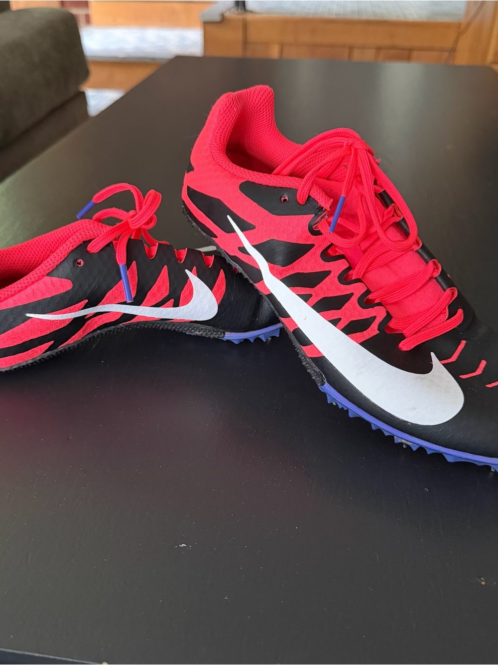 Nike Red and Black Women's Track Spikes with White Swoosh